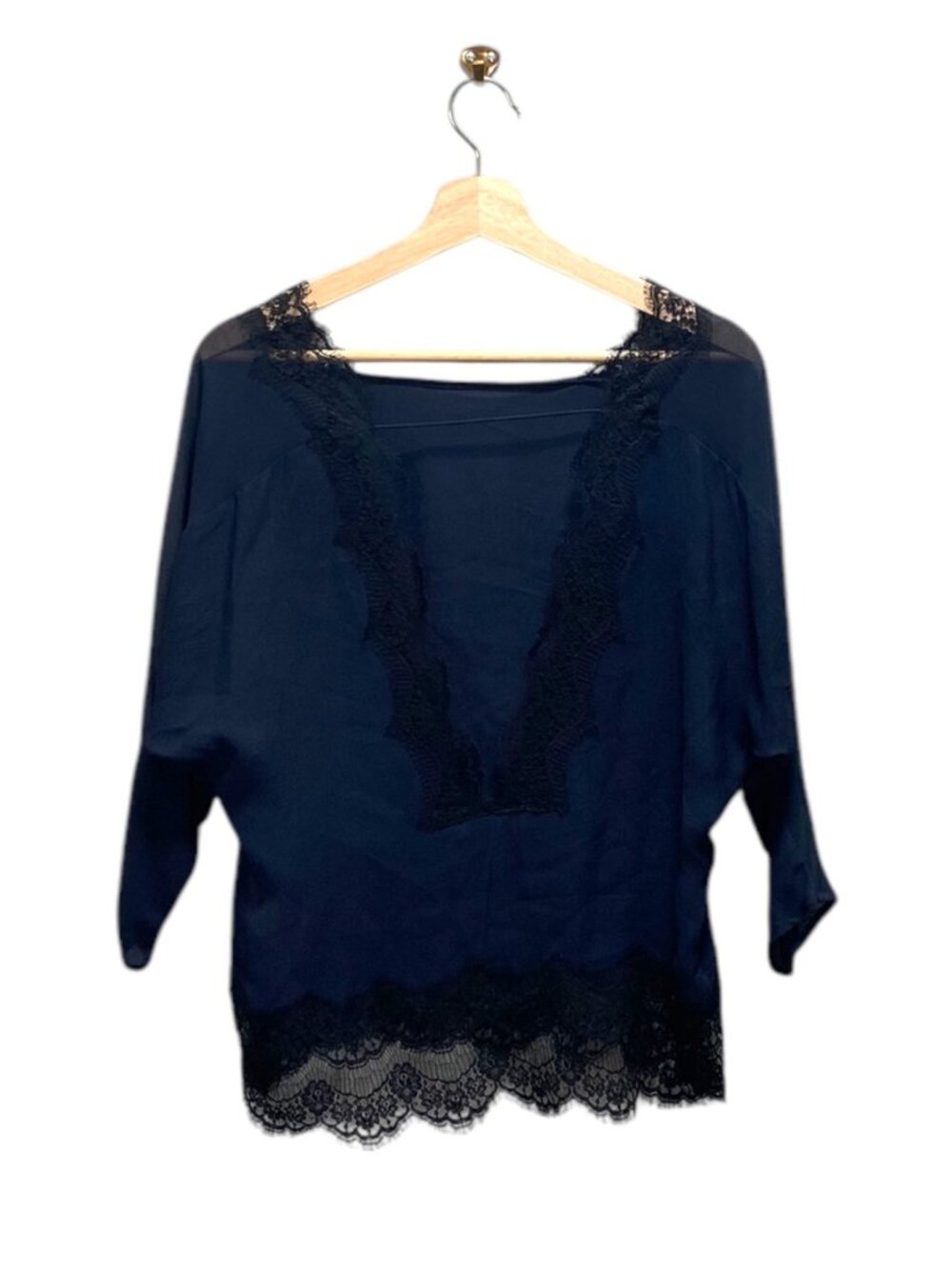 Sandro Paris Navy Blue Blouse Romantic - Picture 2 of 14